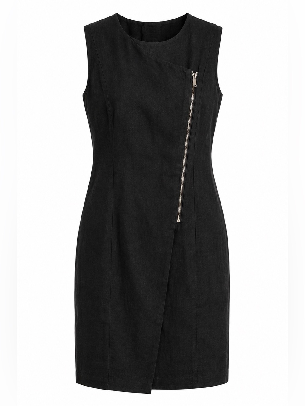 Elegant Black Zipper Dress 100% linen
